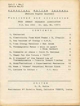 Item #188 Perpetual Motion Journal (Nature Engine Journal). D R. Dutta